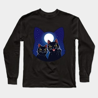 Cat in moonlit night Long Sleeve T-Shirt